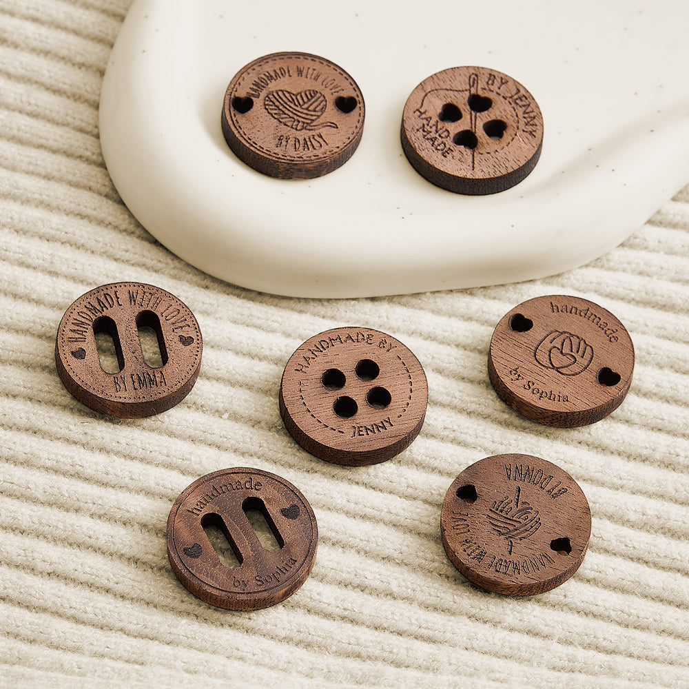 Personalized Handmade with Love Wooden Buttons Set of 15 Clothing Labels Gifts for Mother Grandma Knitting
