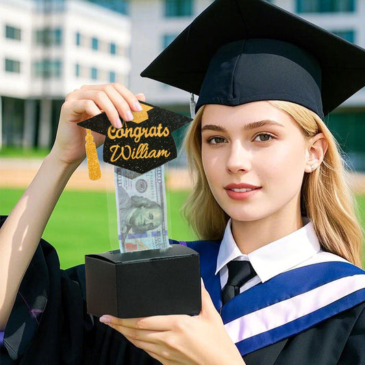 Personalized Graduation Cap Pull Out Money Gift Box Money Holder with 30pcs Transparent Bags Gift for