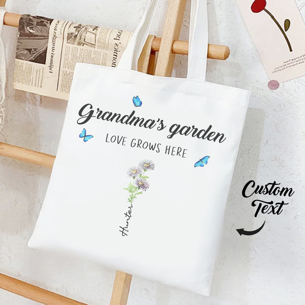 Personalized Birth Month Flowers Grandma's Garden Tote Bag Mom's Garden Tote Bag With Kids Names Gift