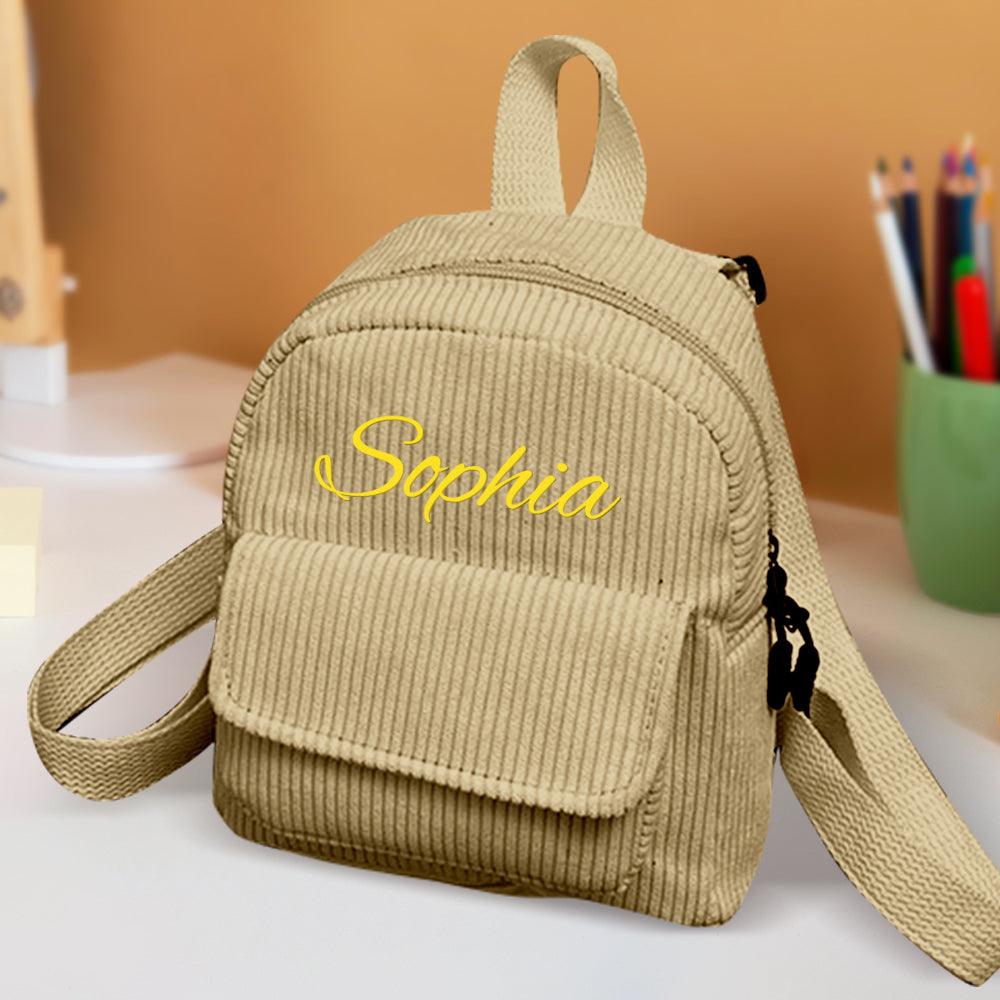 Personalized Mini Backpack with Name Corduroy School Bag Back to School Gift for Kids