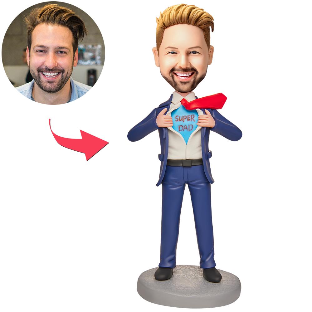 Super Dad Suit Men's Custom Bobblehead Engraved with Text