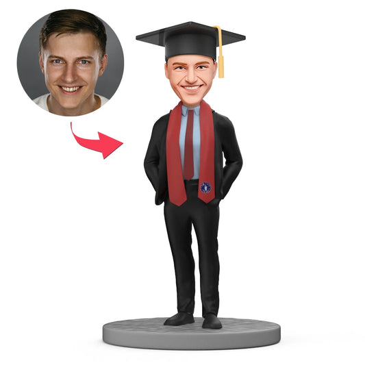 Custom Graduation Bobbleheads - Handsome Male Graduate in A Suit With Red(color can be changed) Graduation