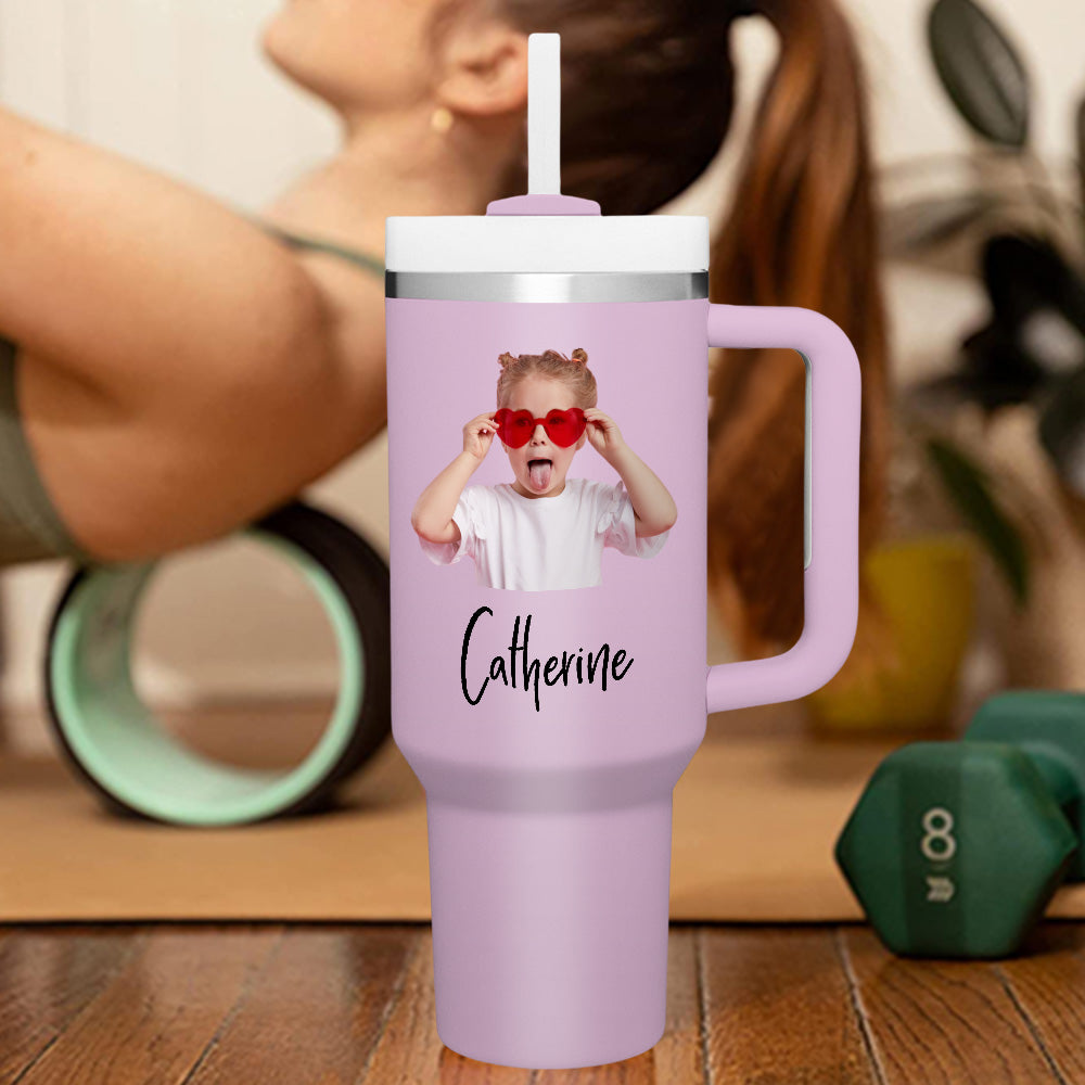 Personalized Text 40oz Insulated Mug with Handle and Straw Stainless Steel Custom Travel Cup Gift for
