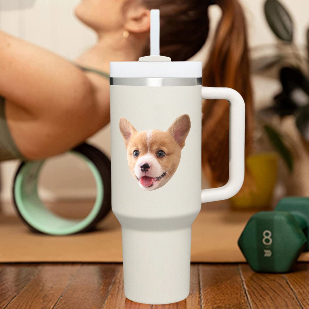 Custom Face 40oz Insulated Mug with Handle and Straw Stainless Steel Custom Travel Cup Gift for Family