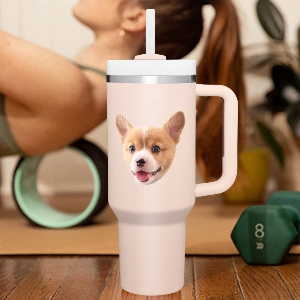 Custom Face 40oz Insulated Mug with Handle and Straw Stainless Steel Custom Travel Cup Gift for Family