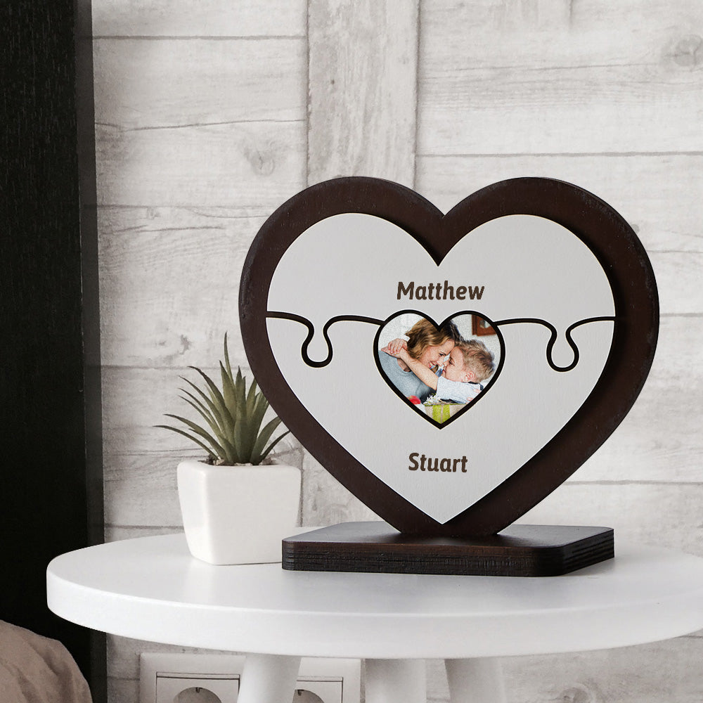 Personalised Name Heart Wooden Puzzle Ornaments Gifts for Mum