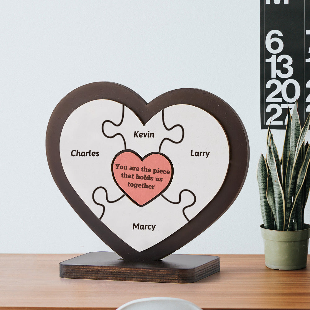 Personalised Name Heart Wooden Puzzle Ornaments Gifts for Mum