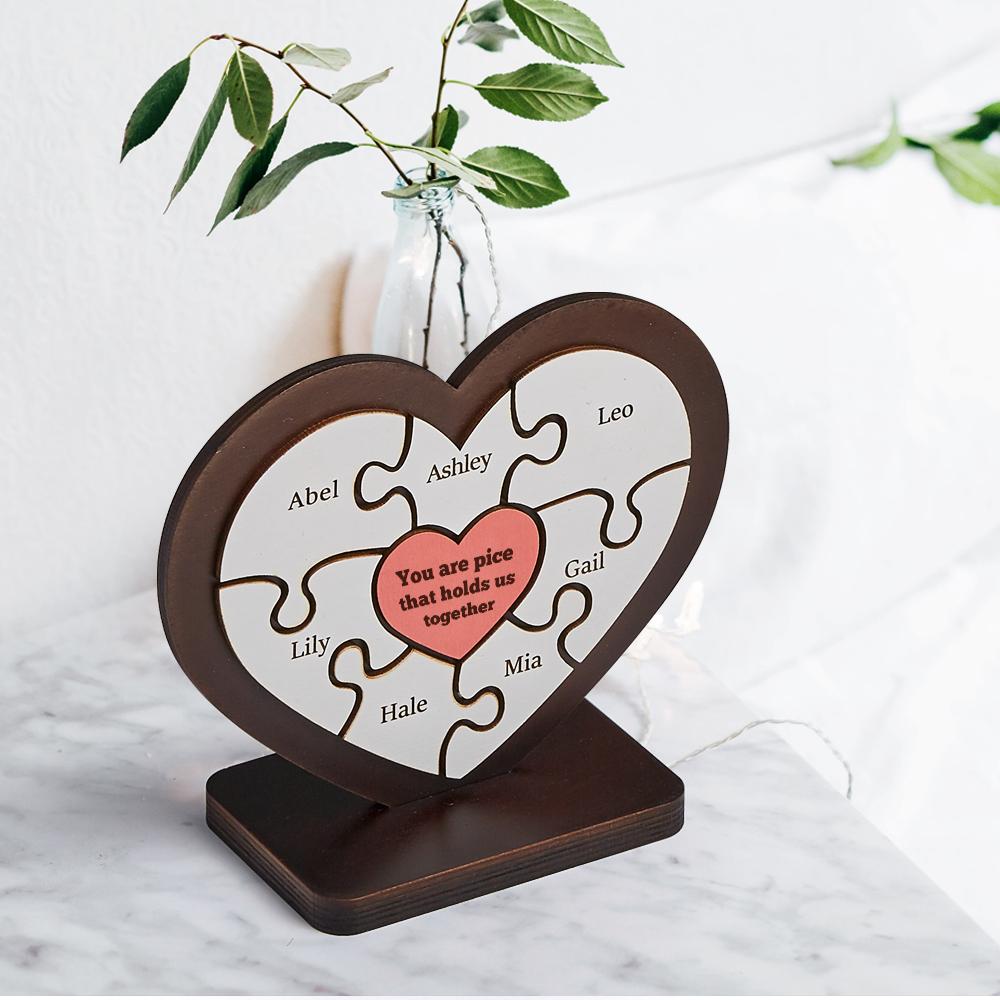 Personalised Name Heart Wooden Puzzle Ornaments Gifts for Mum