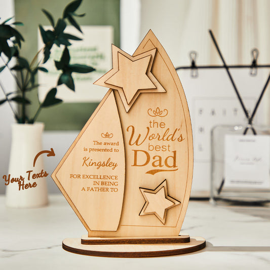 Custom Engraved Trophy The World's Best Dad Wooden Plaque Father's Day Meaningful Gifts