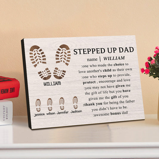 Personalized Footprint Picture Frame Custom Stepped Up Dad Sign Father's Day Gift