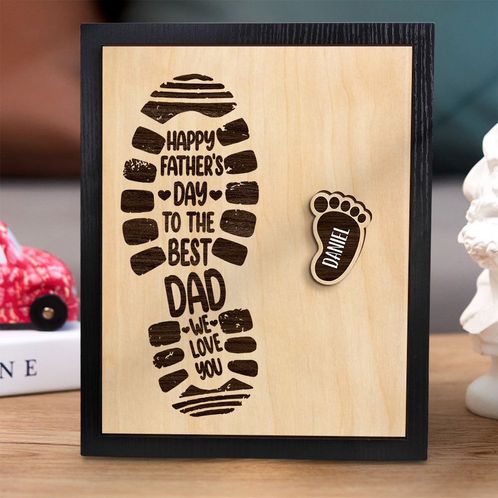 Personalized Footprints Wooden Frame Custom Family Member Names Father's Day Gift