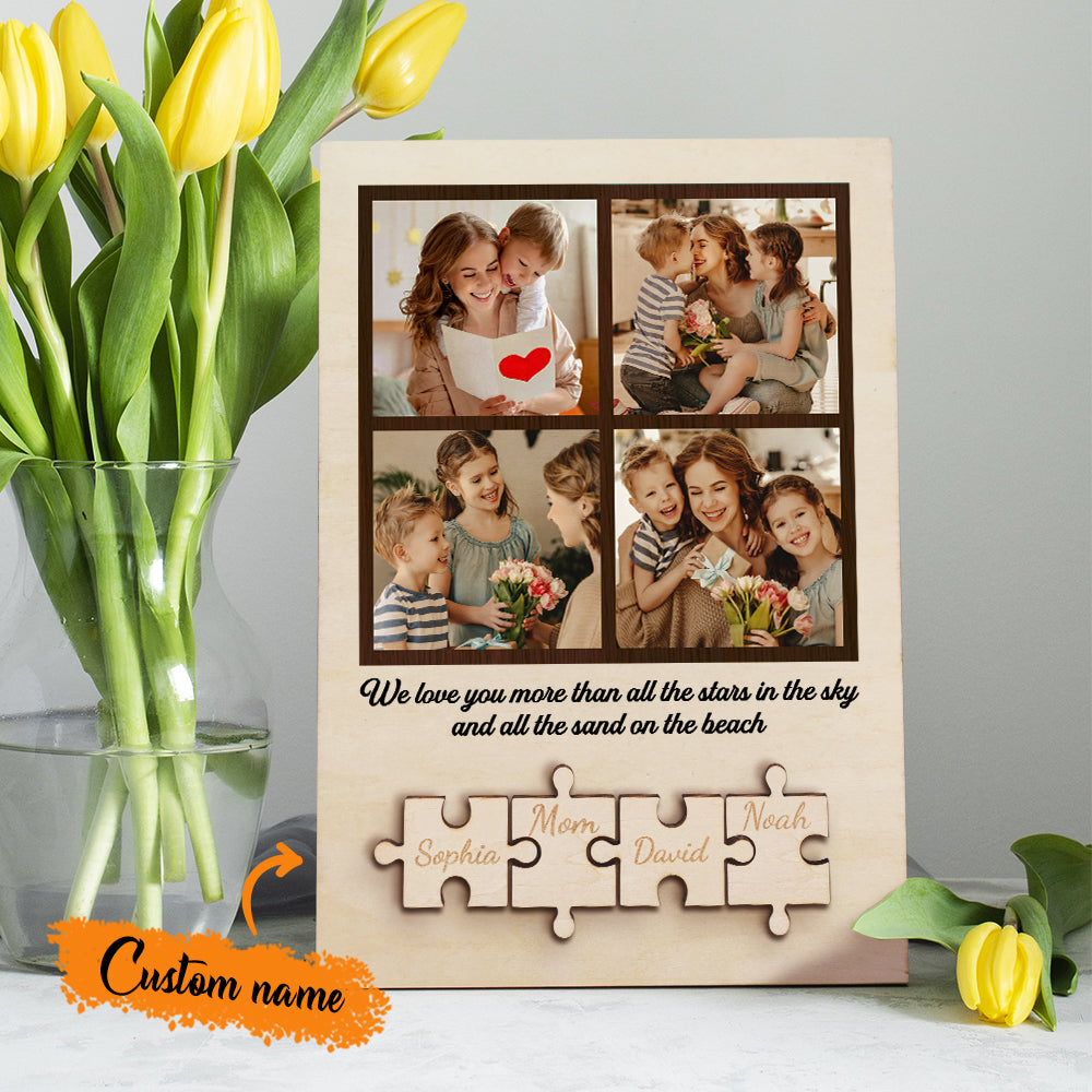 Personalized Wooden Photo Puzzle Sign Custom Family Member Sign Gift for Mom