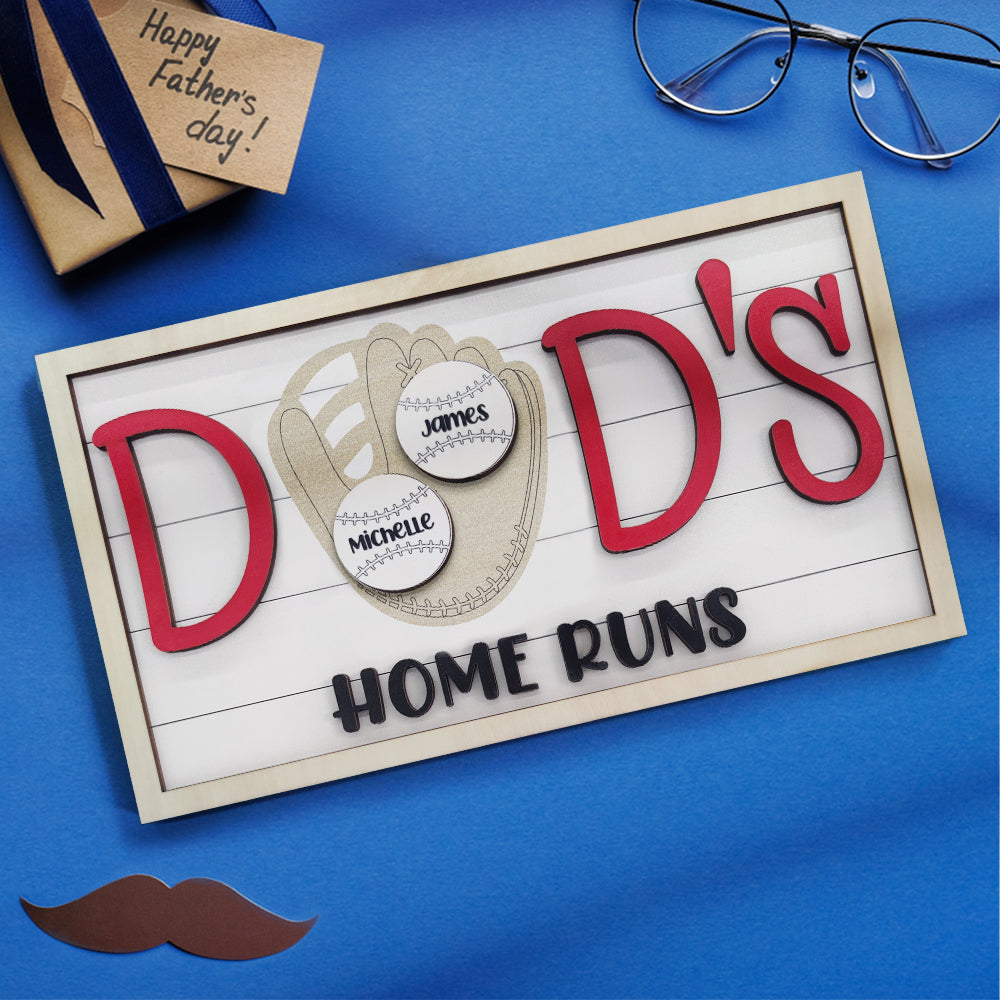 Personalized Baseball Dad Wooden Name Sign Plaque Father's Day Gift for Dad Grandpa