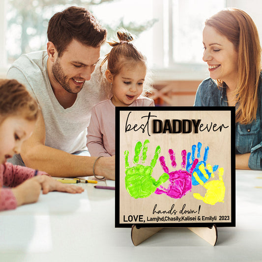 Custom Wooden Handprint Sign Personalized Father's Day DIY Hands Down Plaque Gifts