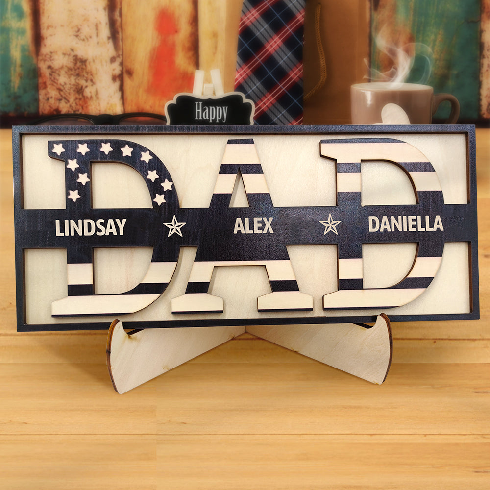 Personalized Wooden Dad Sign Family Name Sign Plaque Father's Day Birthday Gift for Dad Grandpa