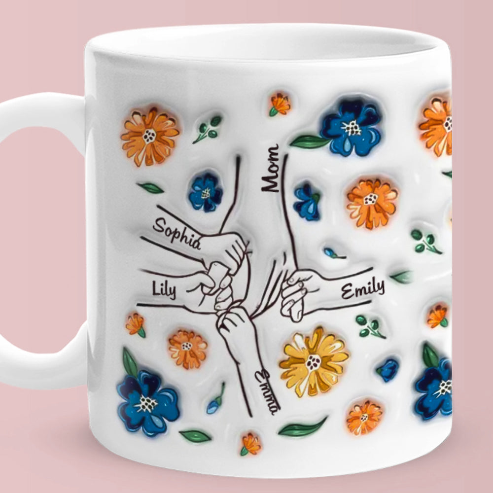 Hold My Hand Hold My Heart Family Personalized Custom 3D Inflated Effect Printed Mug - Perfect Mother's