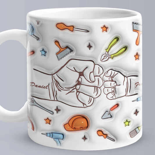 Personalized Names Mug Custom 1-6 Kids Fist Bump 3D Inflated Effect Printed Mug Creative Gift for Dad