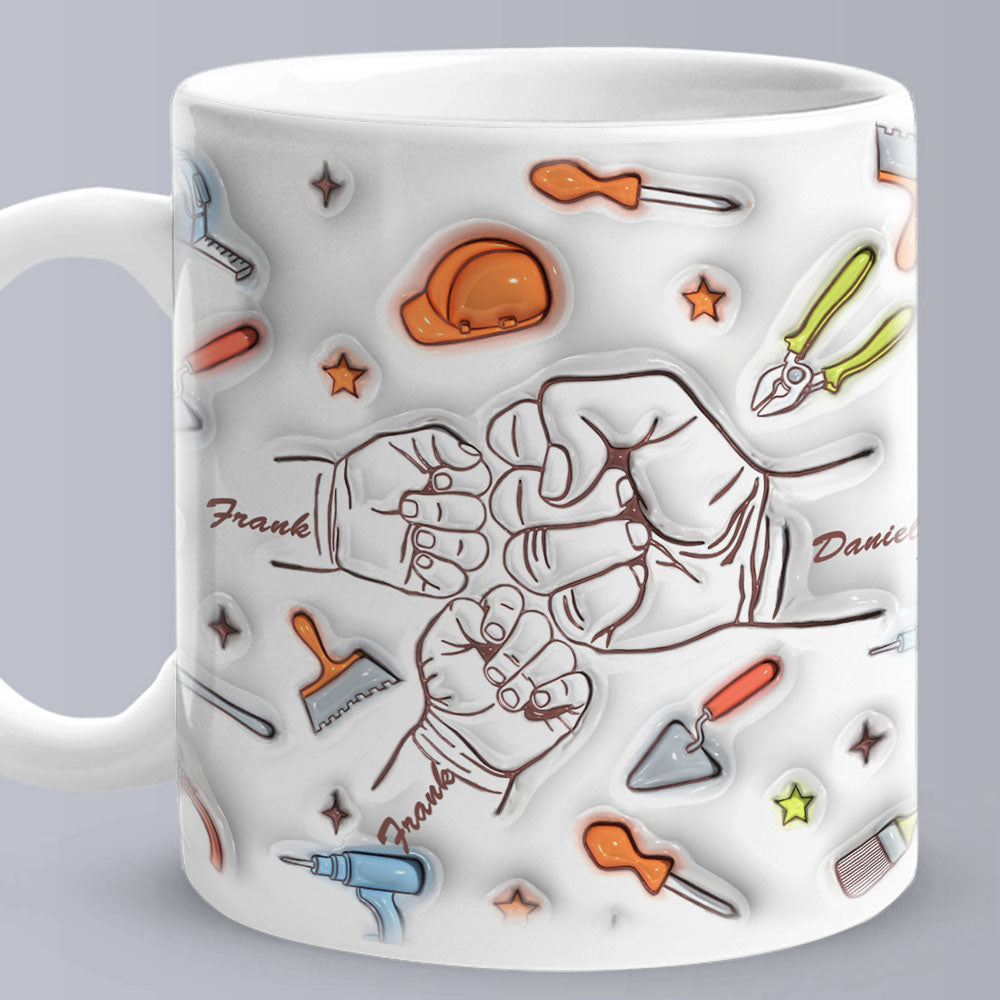 Personalized Names Mug Custom 1-6 Kids Fist Bump 3D Inflated Effect Printed Mug Creative Gift for Dad