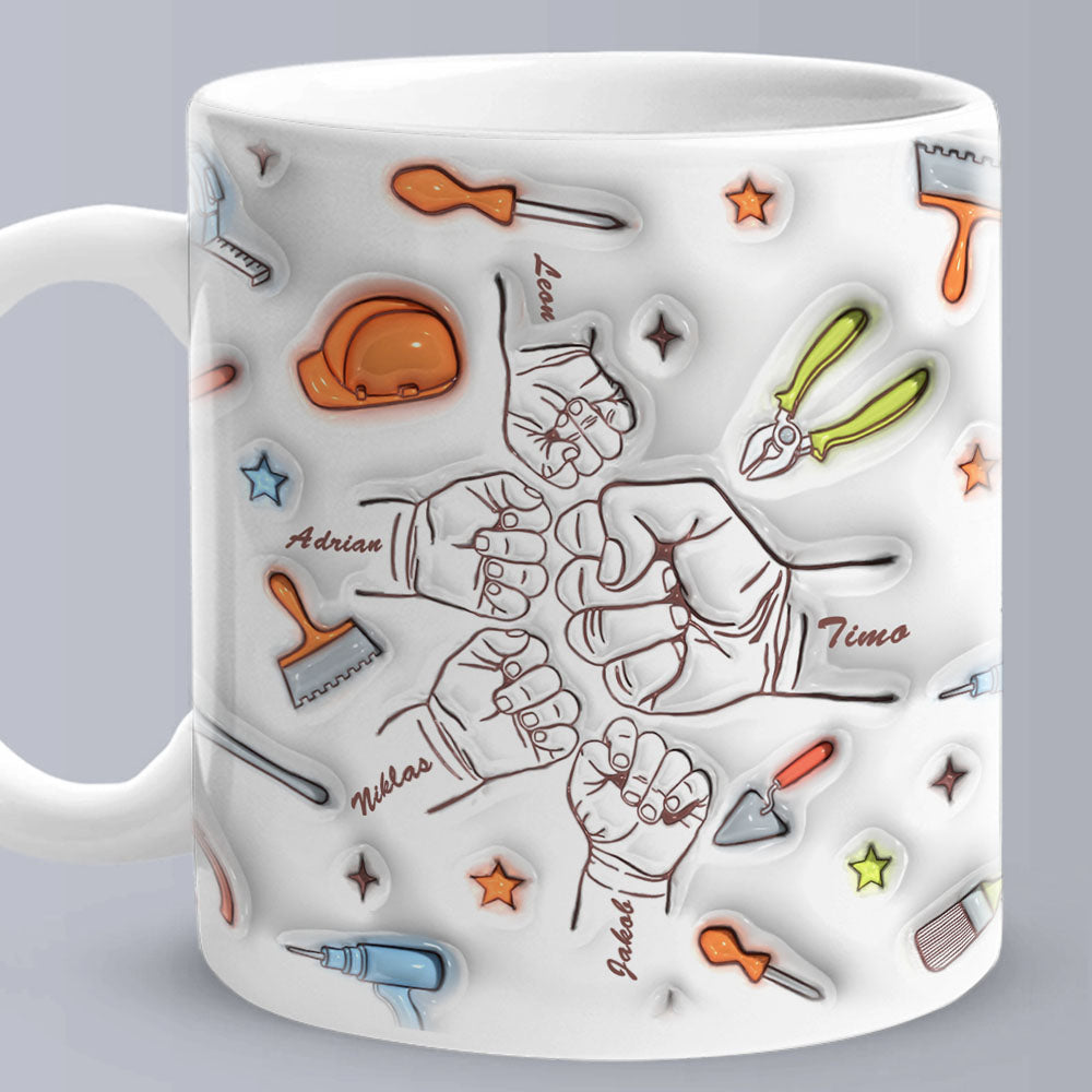 Personalized Names Mug Custom 1-6 Kids Fist Bump 3D Inflated Effect Printed Mug Creative Gift for Dad