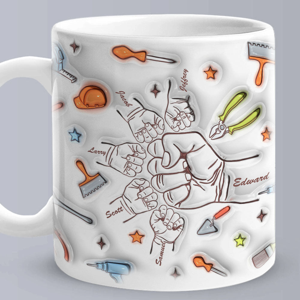 Personalized Names Mug Custom 1-6 Kids Fist Bump 3D Inflated Effect Printed Mug Creative Gift for Dad