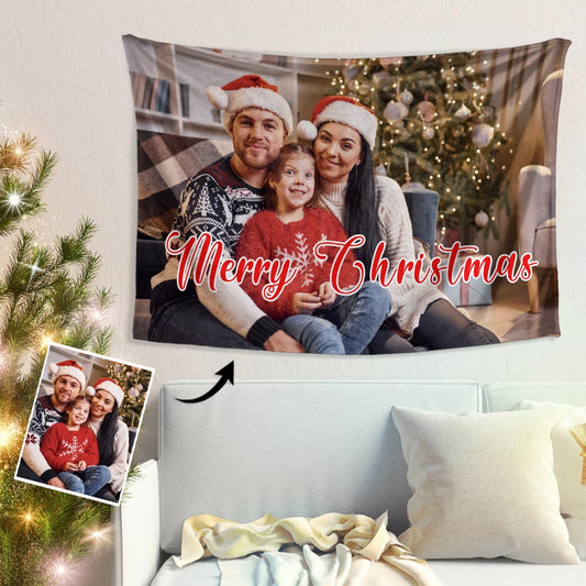 Custom Family Photo Christmas Tapestry Wall Decor Hanging Painting Christmas Gift