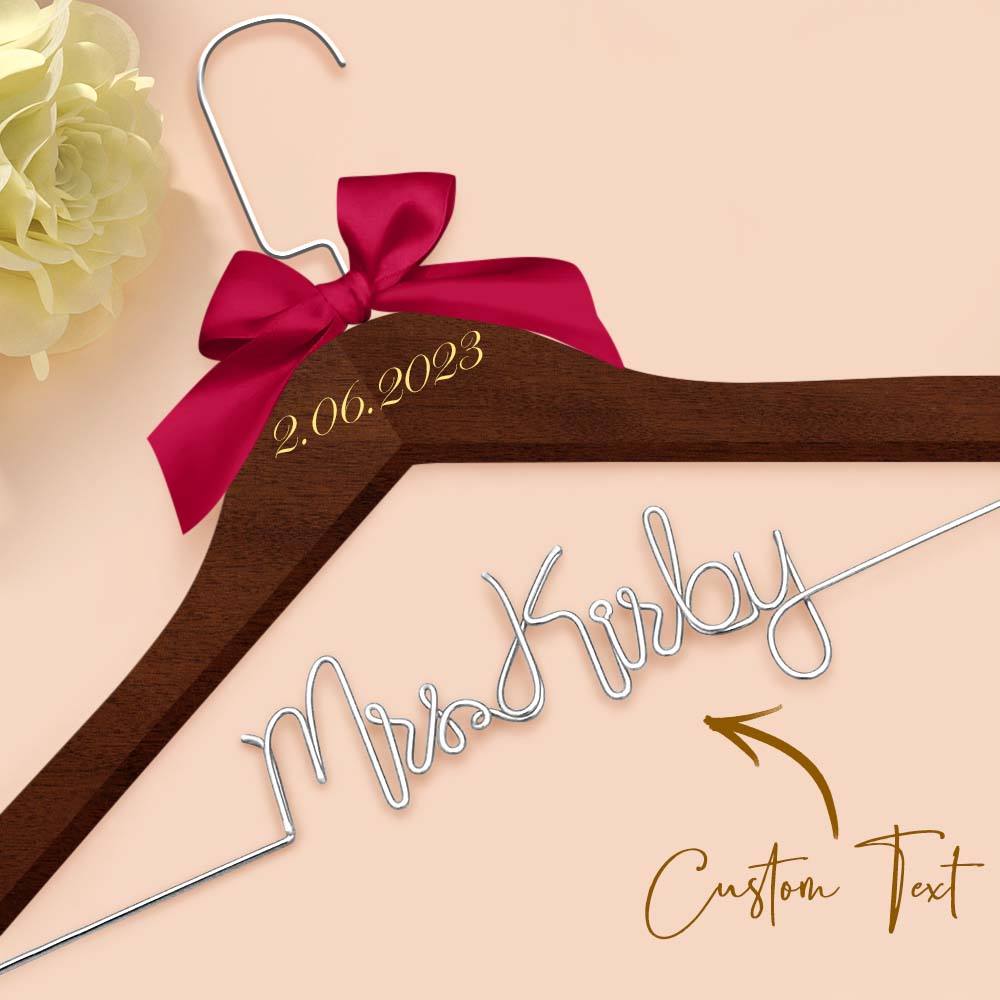 Customizable Text Name Date Bow Wedding Dress Hanger Gift for Weddings