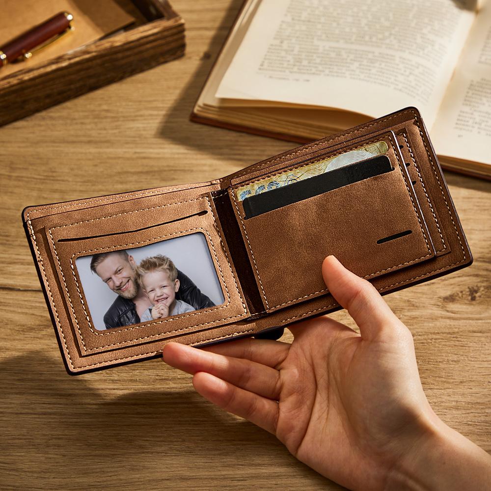 Personalized Unisex Wallet Bifold Leather Customize Wallet Engraved Wallet Photo Wallet Father's Day