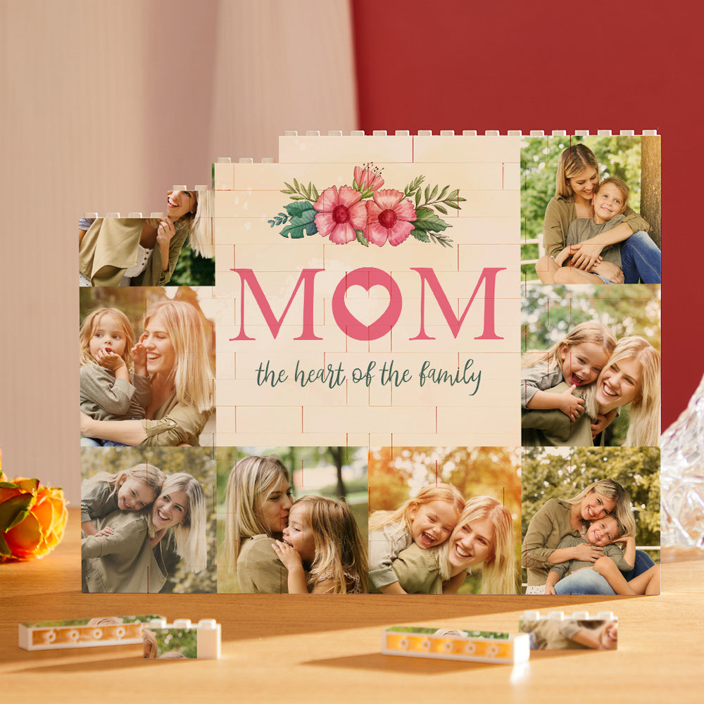 Custom Building Block Puzzle Horizontal Trio Photo Brick for Mom the Heart of the Family Mother's Day