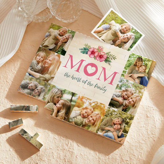 Custom Building Block Puzzle Horizontal Trio Photo Brick for Mom the Heart of the Family Mother's Day