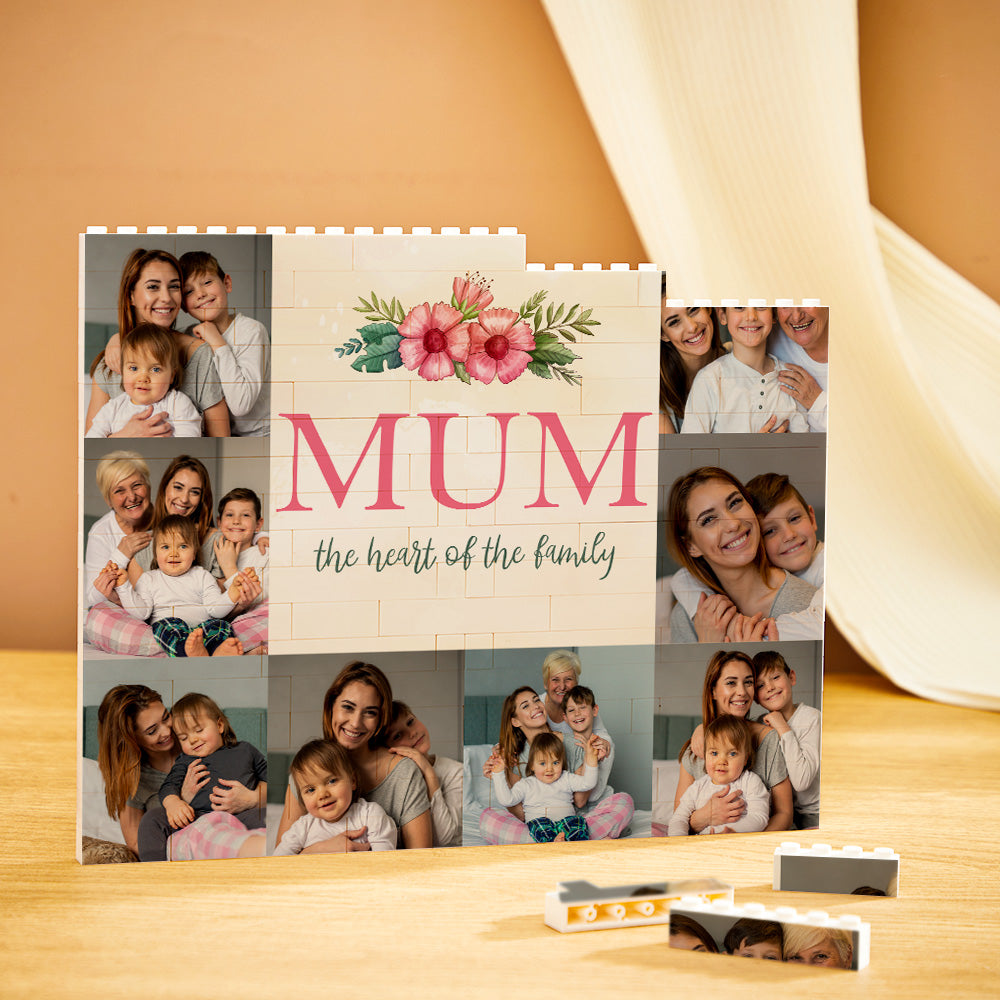 Custom Building Block Puzzle Horizontal Trio Photo Brick for Mum the Heart of the Family Mother's Day