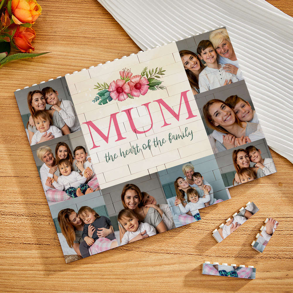 Custom Building Block Puzzle Horizontal Trio Photo Brick for Mum the Heart of the Family Mother's Day