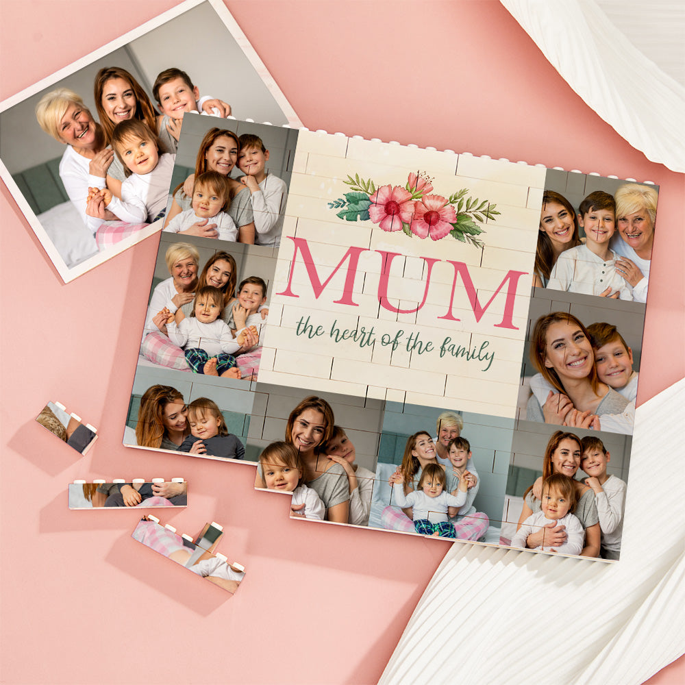 Custom Building Block Puzzle Horizontal Trio Photo Brick for Mum the Heart of the Family Mother's Day