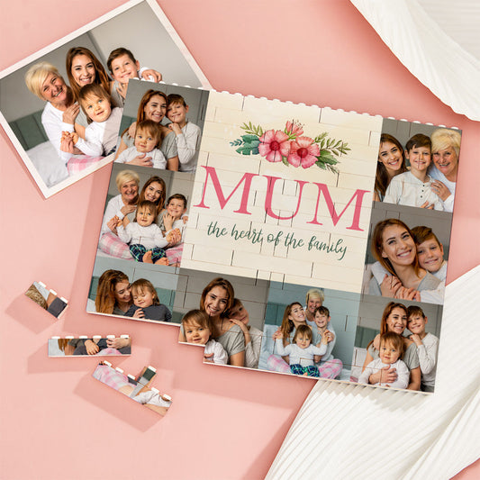 Custom Building Block Puzzle Horizontal Trio Photo Brick for Mum the Heart of the Family Mother's Day