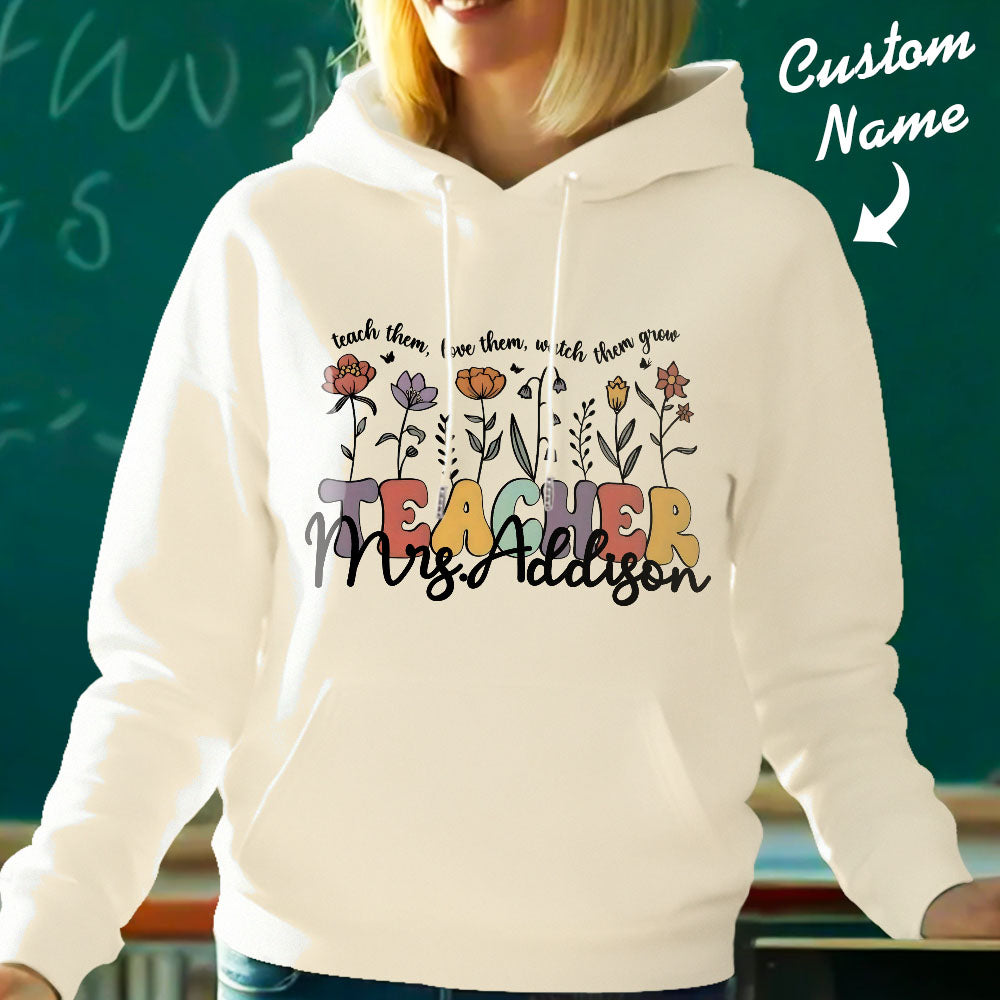 Personalized Wildflower Hooded Sweatshirt Teacher Custom Name Hooded Sweatshirt Back to School Gifts