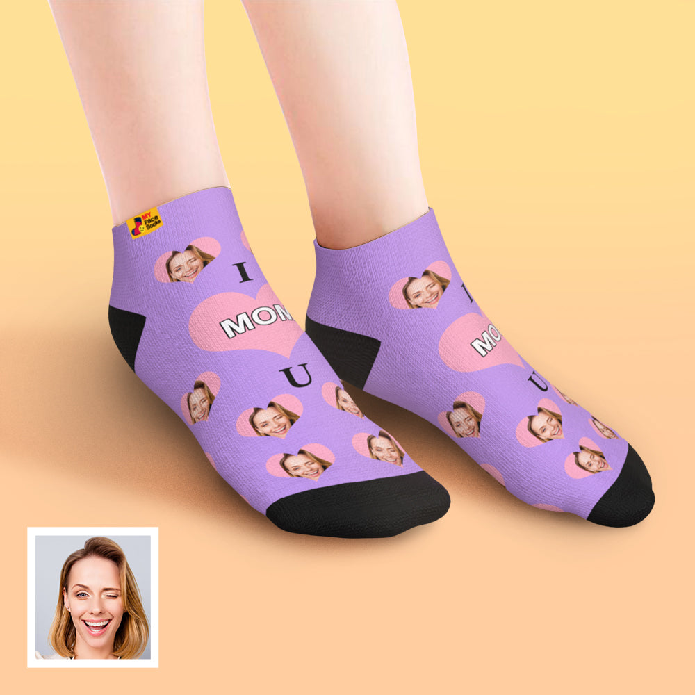 Custom Face Low Cut Ankle Socks – A Heartfelt "I Love U Mom" Gift for Every Occasion