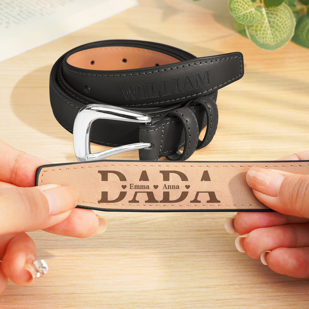 Personalized Men's PU Leather Belt with Engraved Name Belt Birthday Gift for Dad