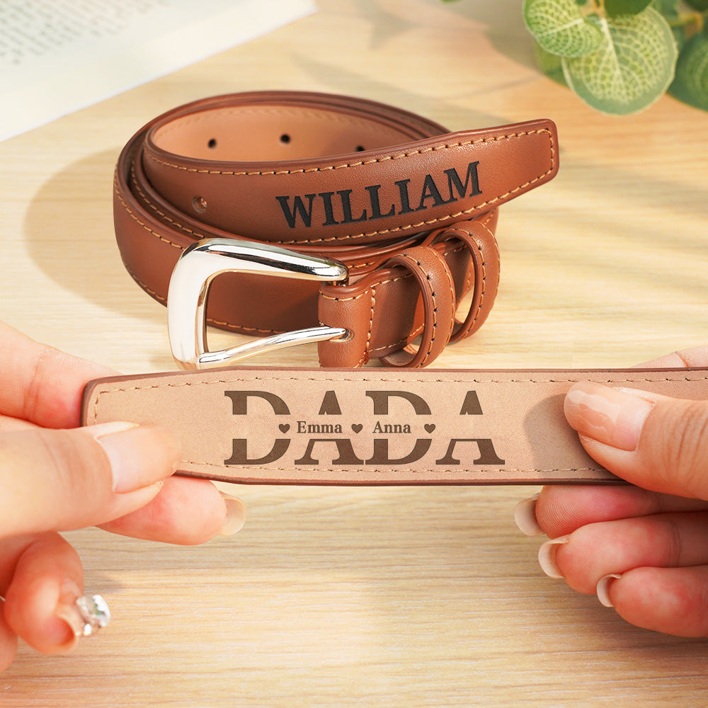 Personalized Men's PU Leather Belt with Engraved Name Belt Birthday Gift for Dad