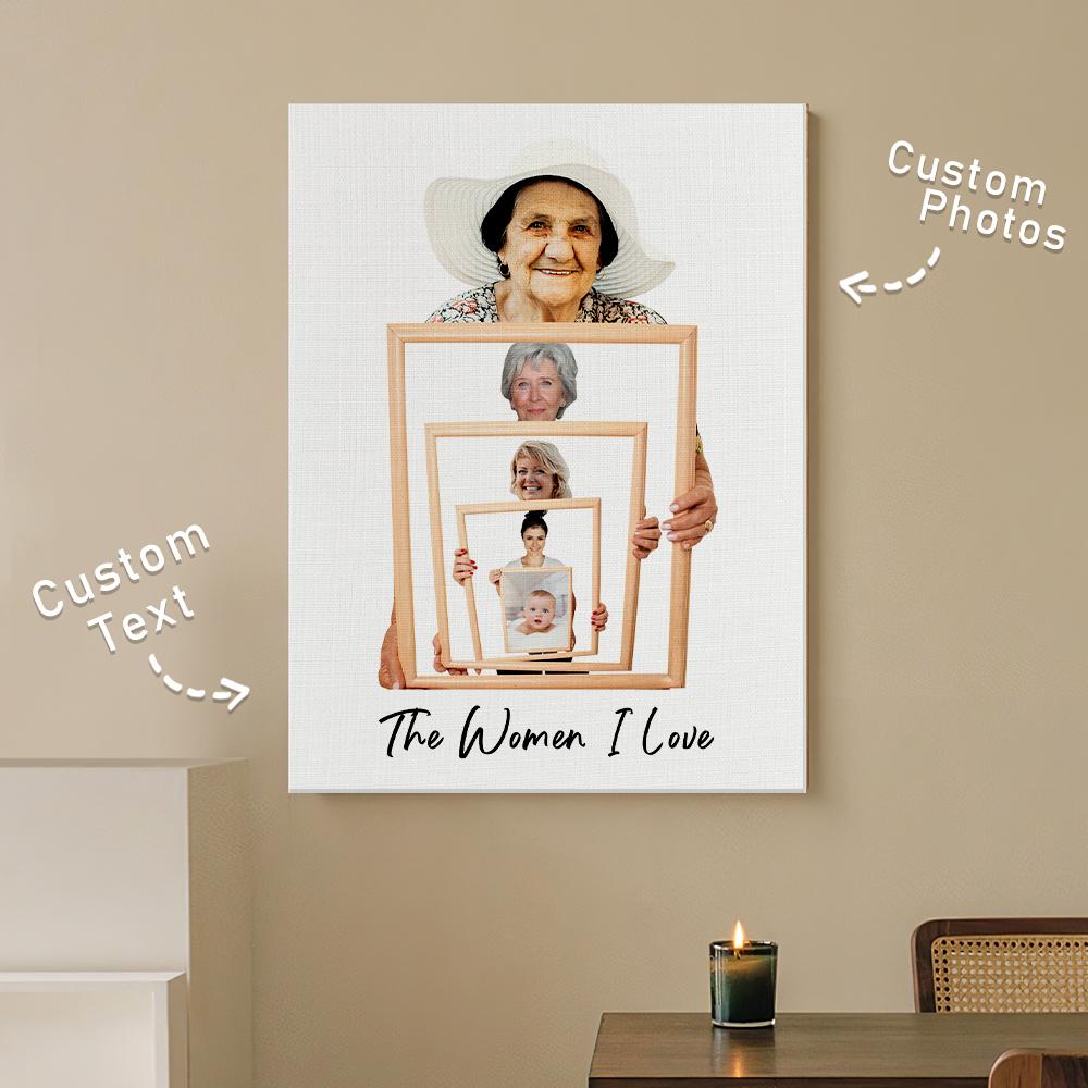 The Three/ Four/ Five Ages of the Generations Painting Custom Photo Canvas Ornament Mother's Day Gift