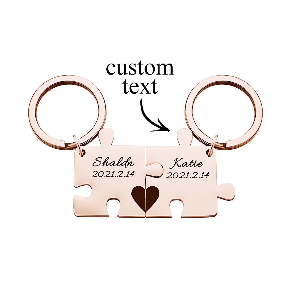 Custom Engraved Couple Keychain Set Personalized Puzzle Key Ring Valentine's Day Gifts Wedding Gifts