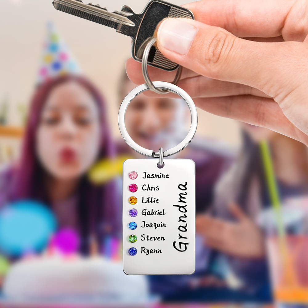 Personalized Birthstone Keychain Gift for Mom Grandma