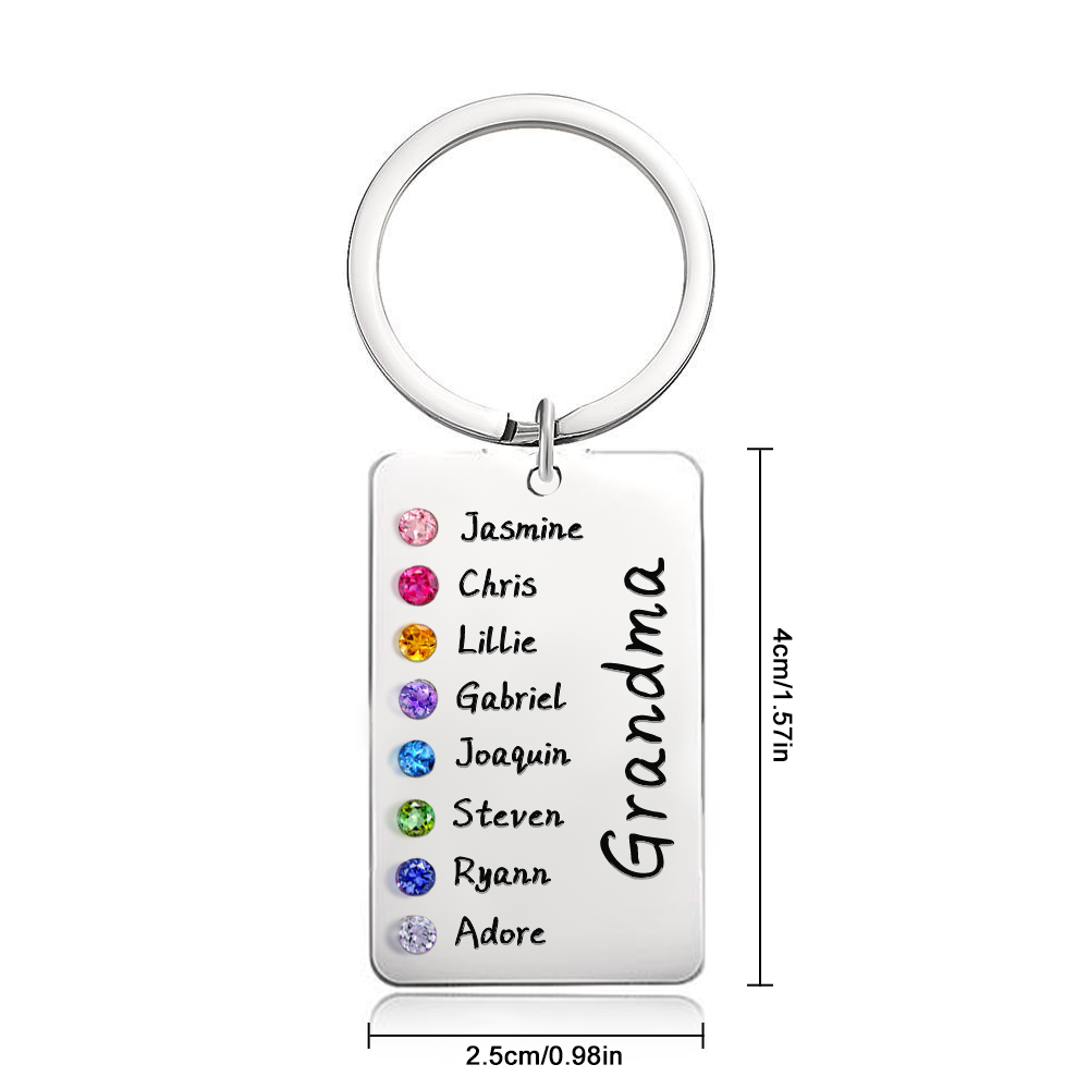 Personalized Birthstone Keychain Gift for Mom Grandma