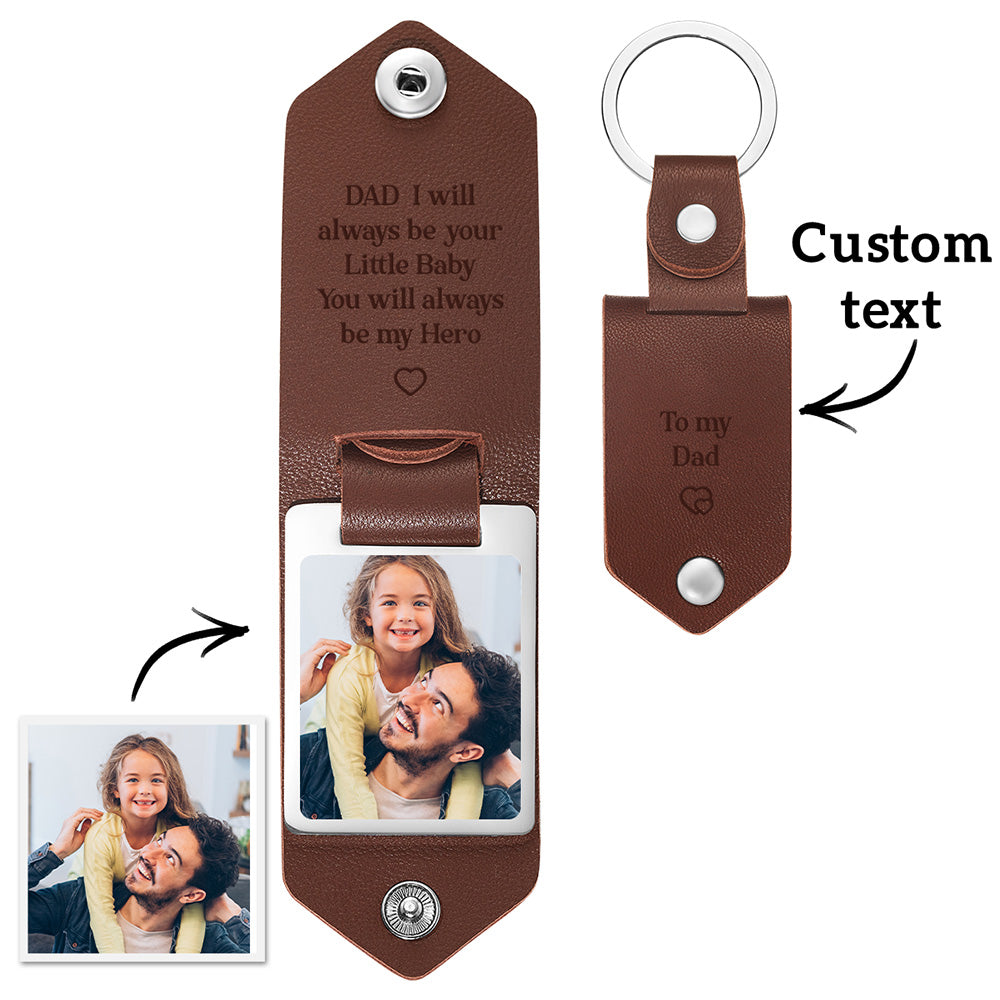 Custom PU Leather Photo Text Keychain DAD I will always be your Little Baby You will always be my Hero