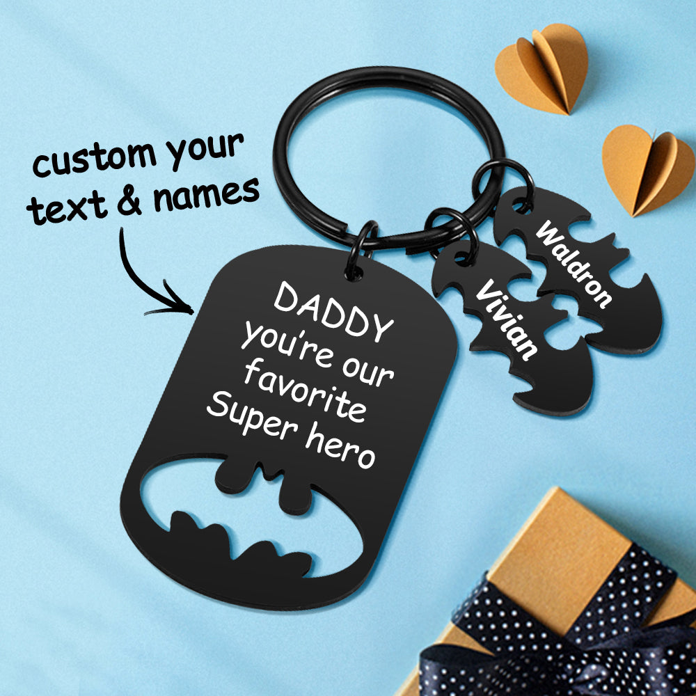 Personalized Superhero Daddy Keychain with Kids Names Gift for Father