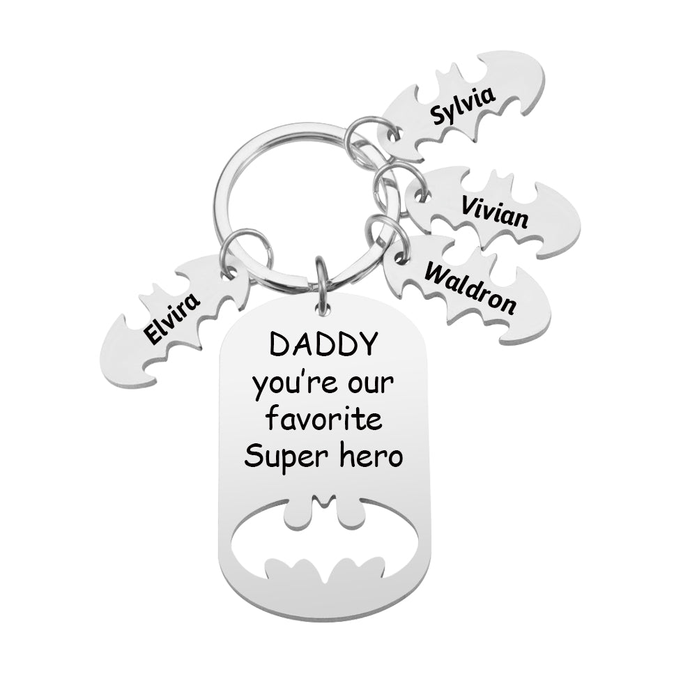 Personalized Superhero Daddy Keychain with Kids Names Gift for Father