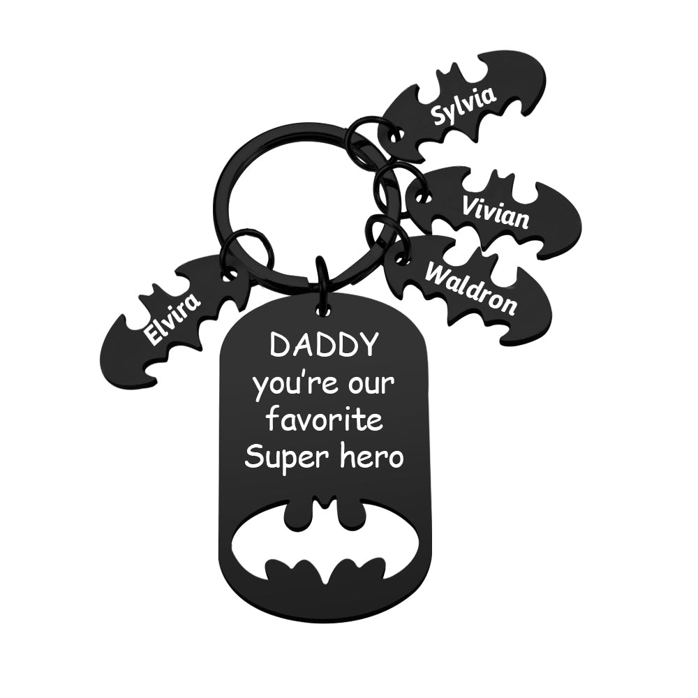 Personalized Superhero Daddy Keychain with Kids Names Gift for Father