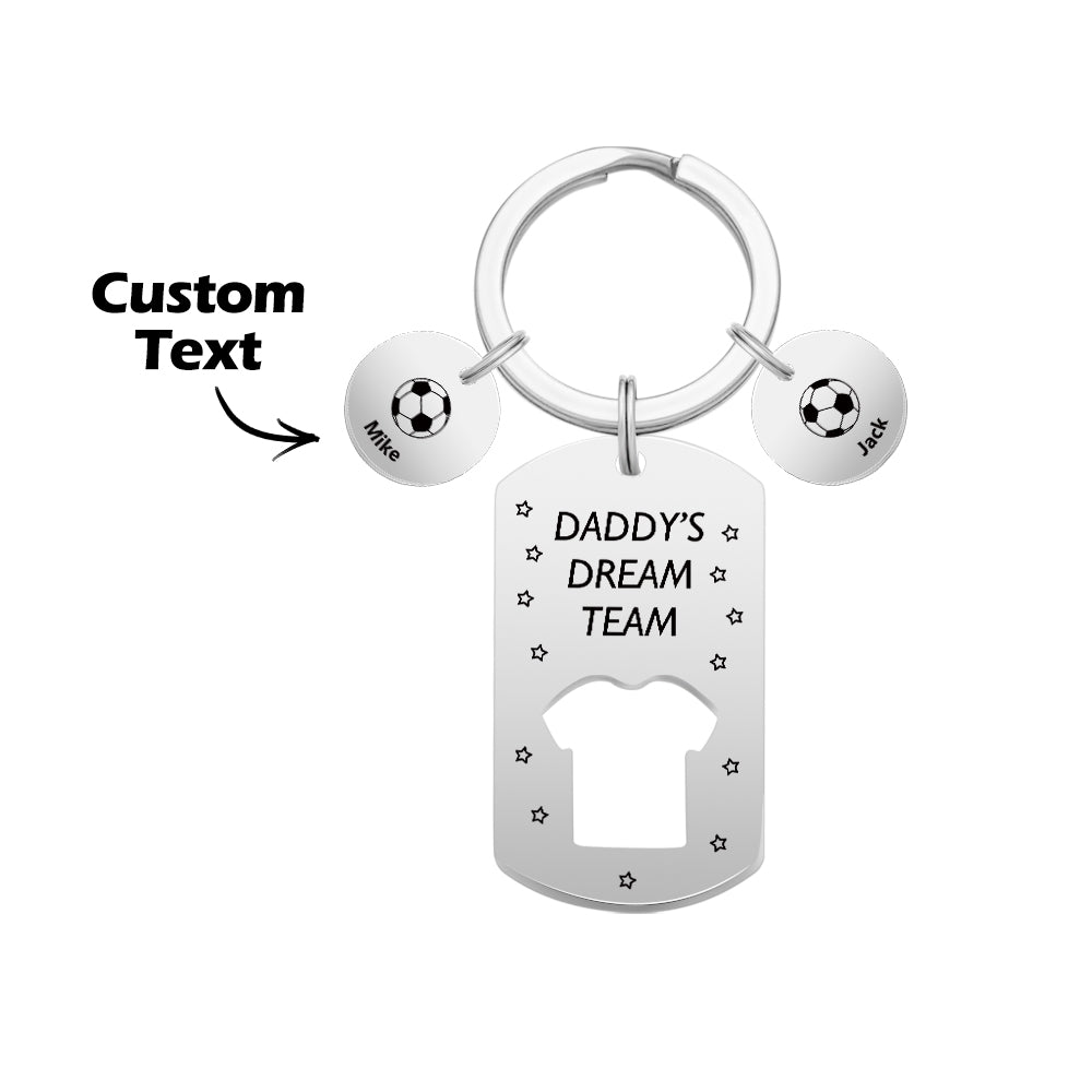 Personalized Engraved Football Daddy' Dream Team Keychain with Children's Names Key Ring Father's Day