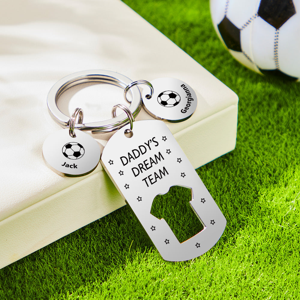 Personalized Engraved Football Daddy' Dream Team Keychain with Children's Names Key Ring Father's Day
