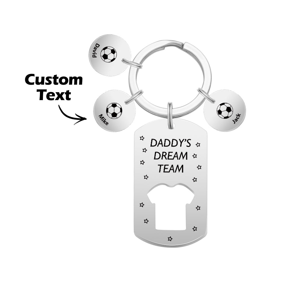 Personalized Engraved Football Daddy' Dream Team Keychain with Children's Names Key Ring Father's Day