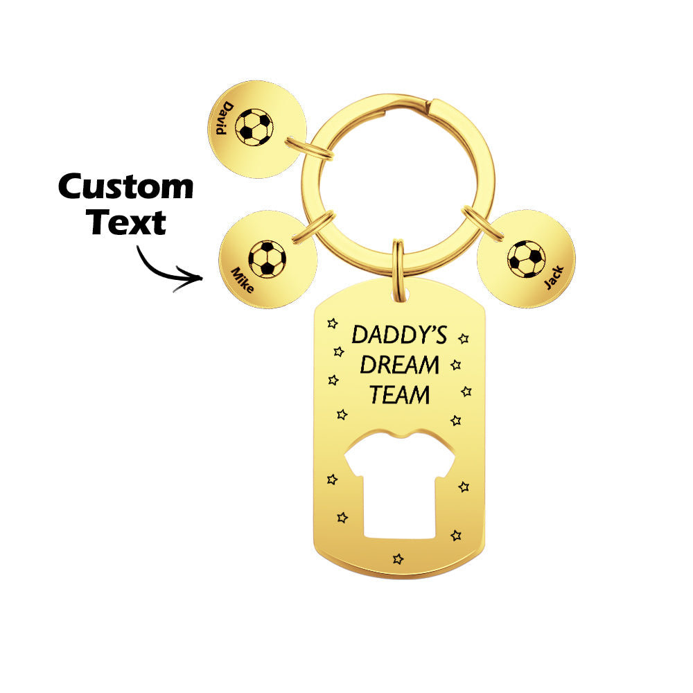 Personalized Engraved Football Daddy' Dream Team Keychain with Children's Names Key Ring Father's Day