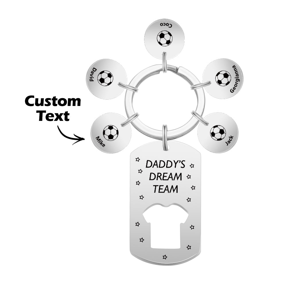 Personalized Engraved Football Daddy' Dream Team Keychain with Children's Names Key Ring Father's Day